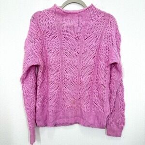 J. Crew Women's XS Sweater Pointelle Cable Knit Pink Alpaca Blend Mockneck